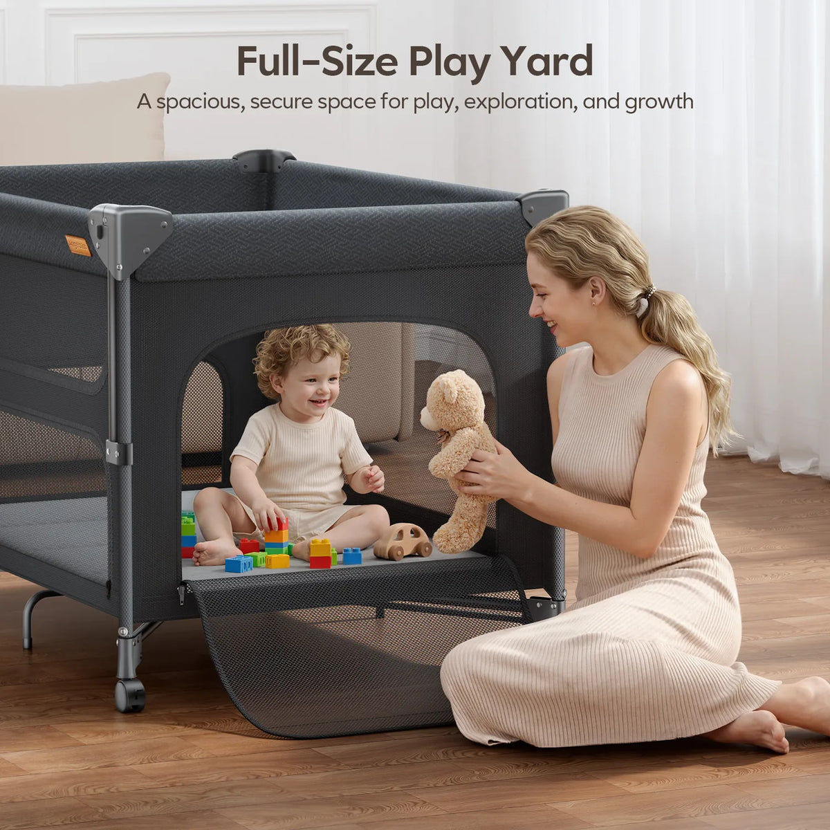 5-in-1 Baby Bassinet Bedside Sleeper & Portable Playard with Changing Table, One-Push Fold | BCR03-PRO